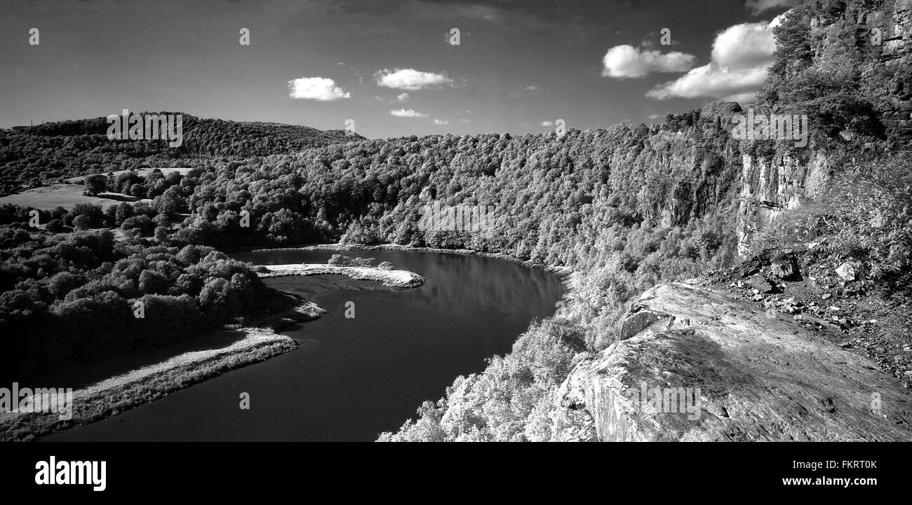 Wintour's Leap in the River Wye near Chepstow. B/W horizontal, infra red Stock Photo