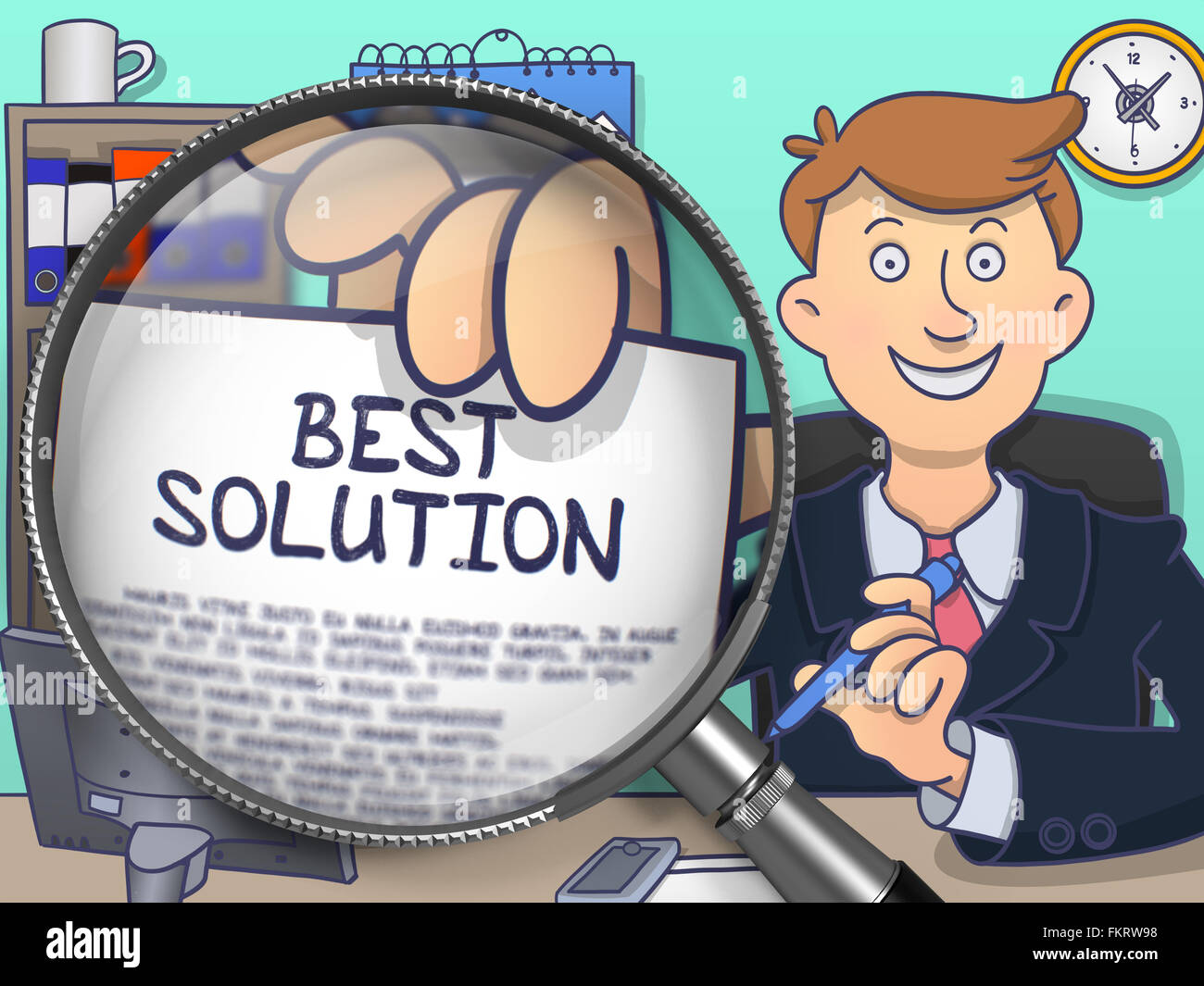 Best Solution through Magnifying Glass. Doodle Design Stock Photo Alamy