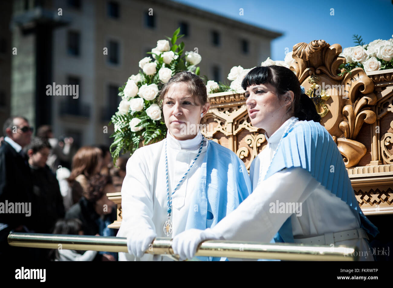 In Spain, Holy week is celebrated with emotion. The streets are filled with the beat of the drums, flowers, and religious sculpture Stock Photo