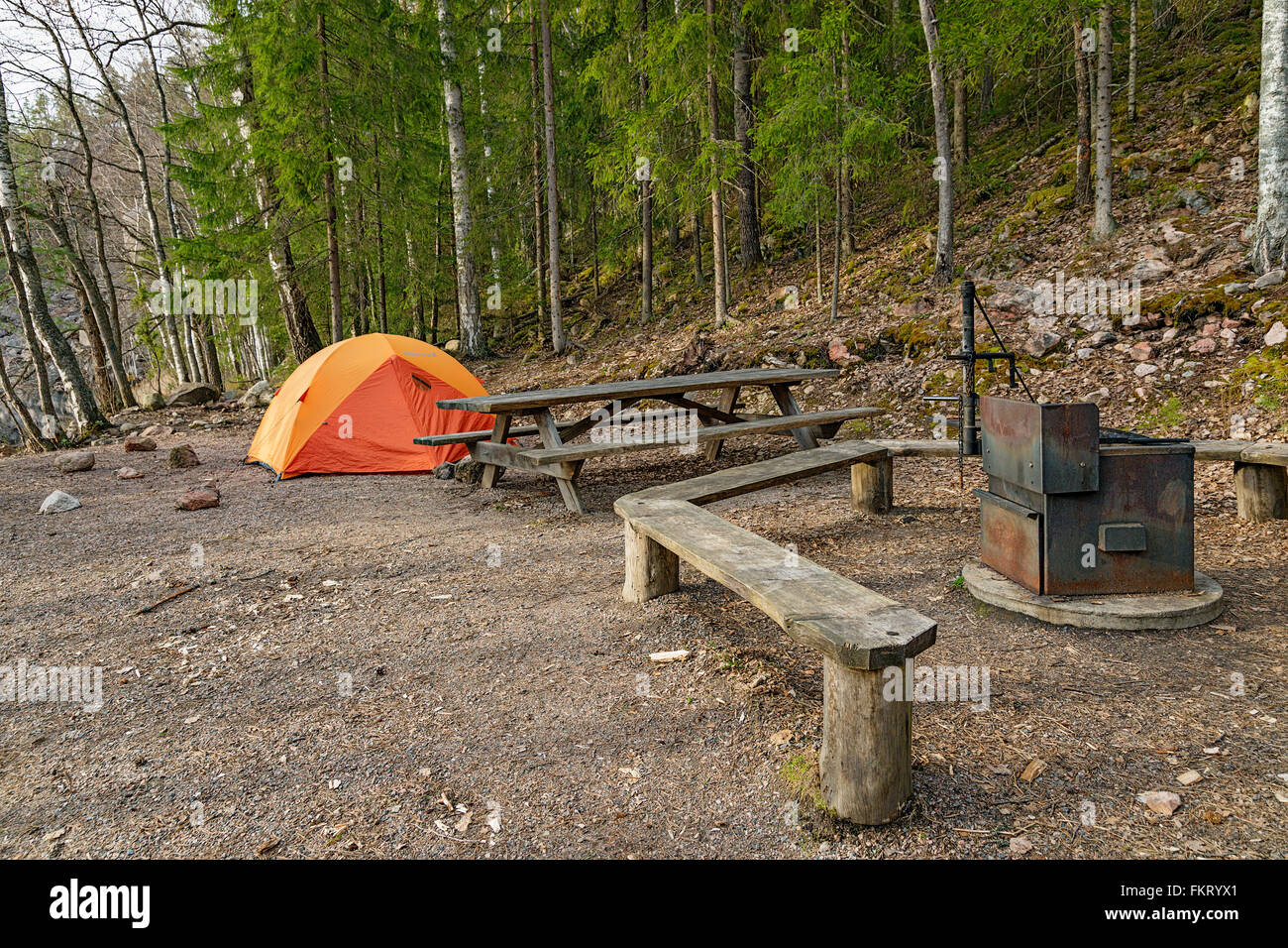 Public picnic area in Repovesi National Park, Finland. Stock Photo