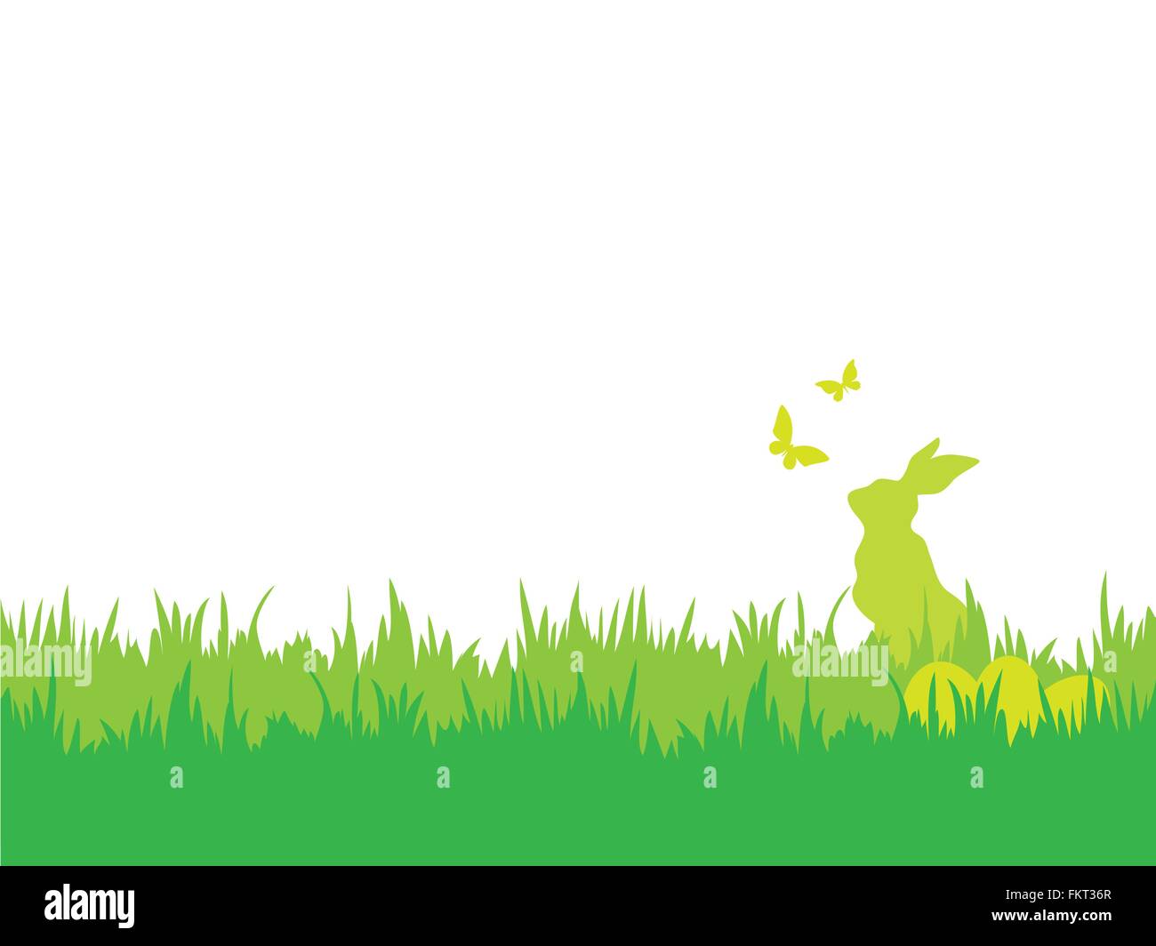 Easter background with silhouettes of bunny, eggs, butterflies and grass Stock Vector