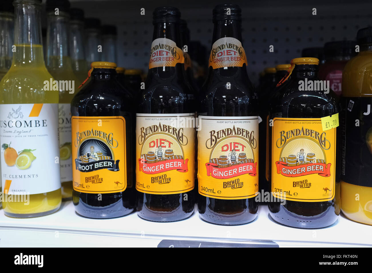 Ginger Beer on sale on a supermarket shelf.Traditional soft drink Stock