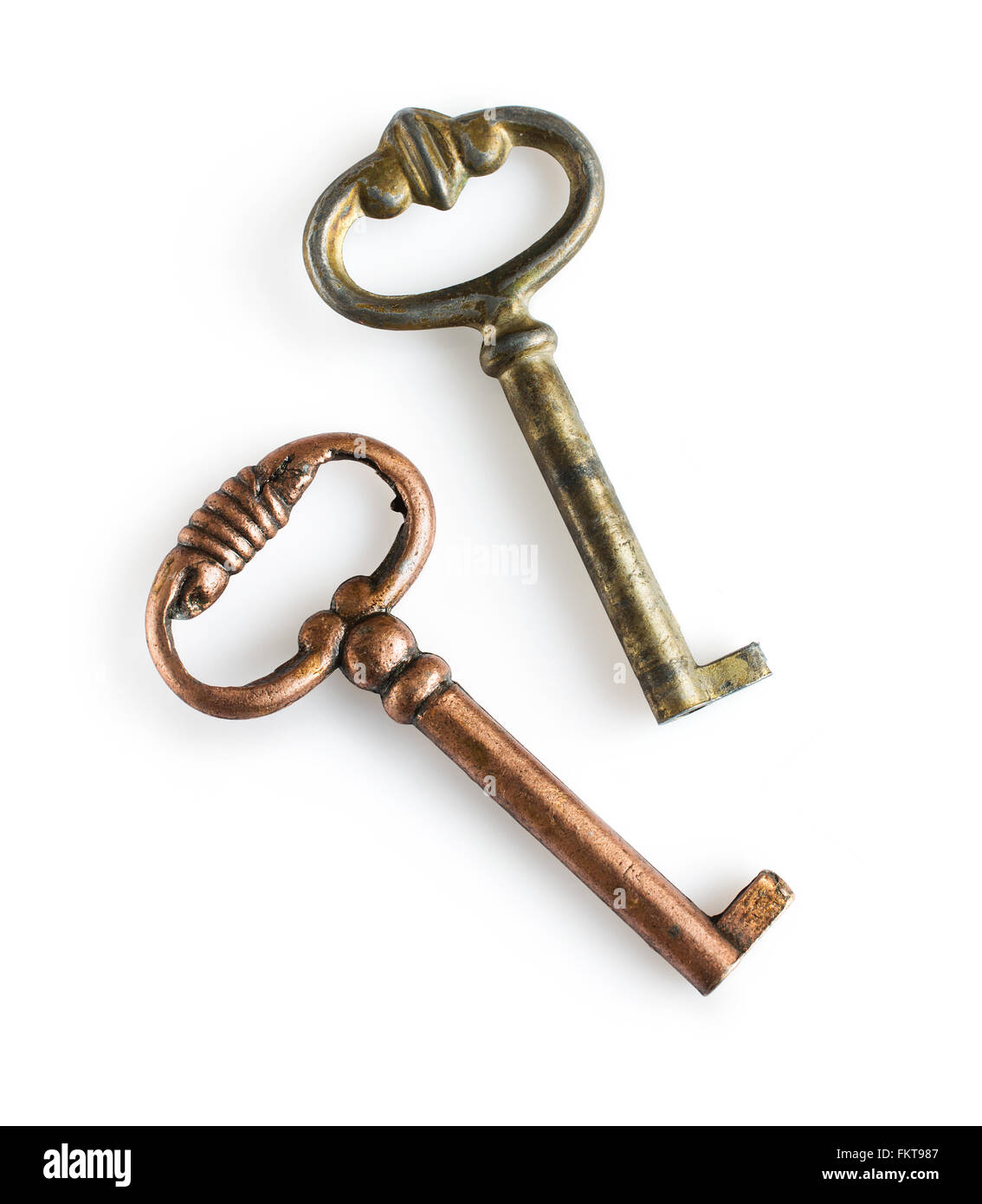 Two Vintage bronze key isolated on white Stock Photo Alamy
