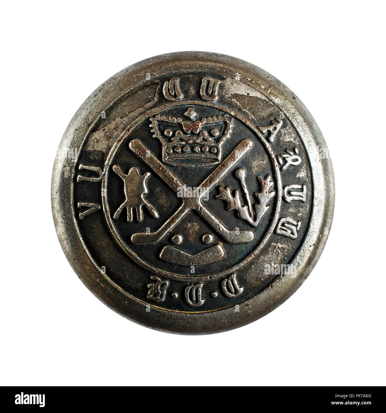 Antique silver buttons with the emblem of the military uniform Stock Photo  - Alamy