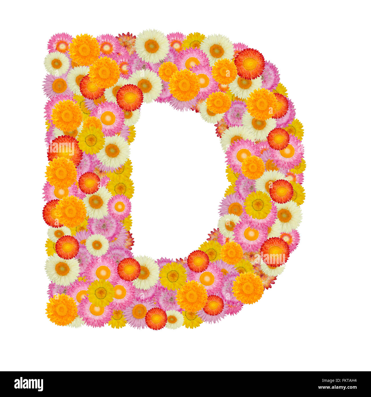 Letter D alphabet with straw flower isolated on white background Stock Photo