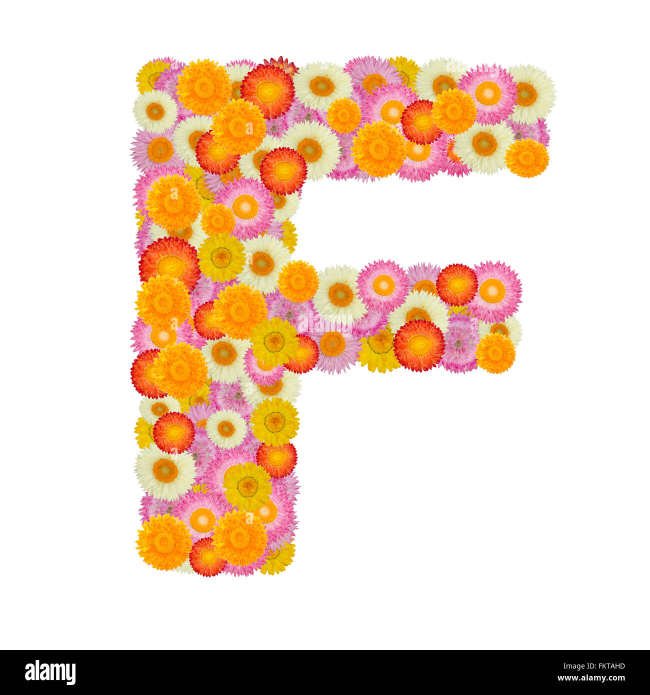 Letter F alphabet with straw flower isolated on white background Stock Photo