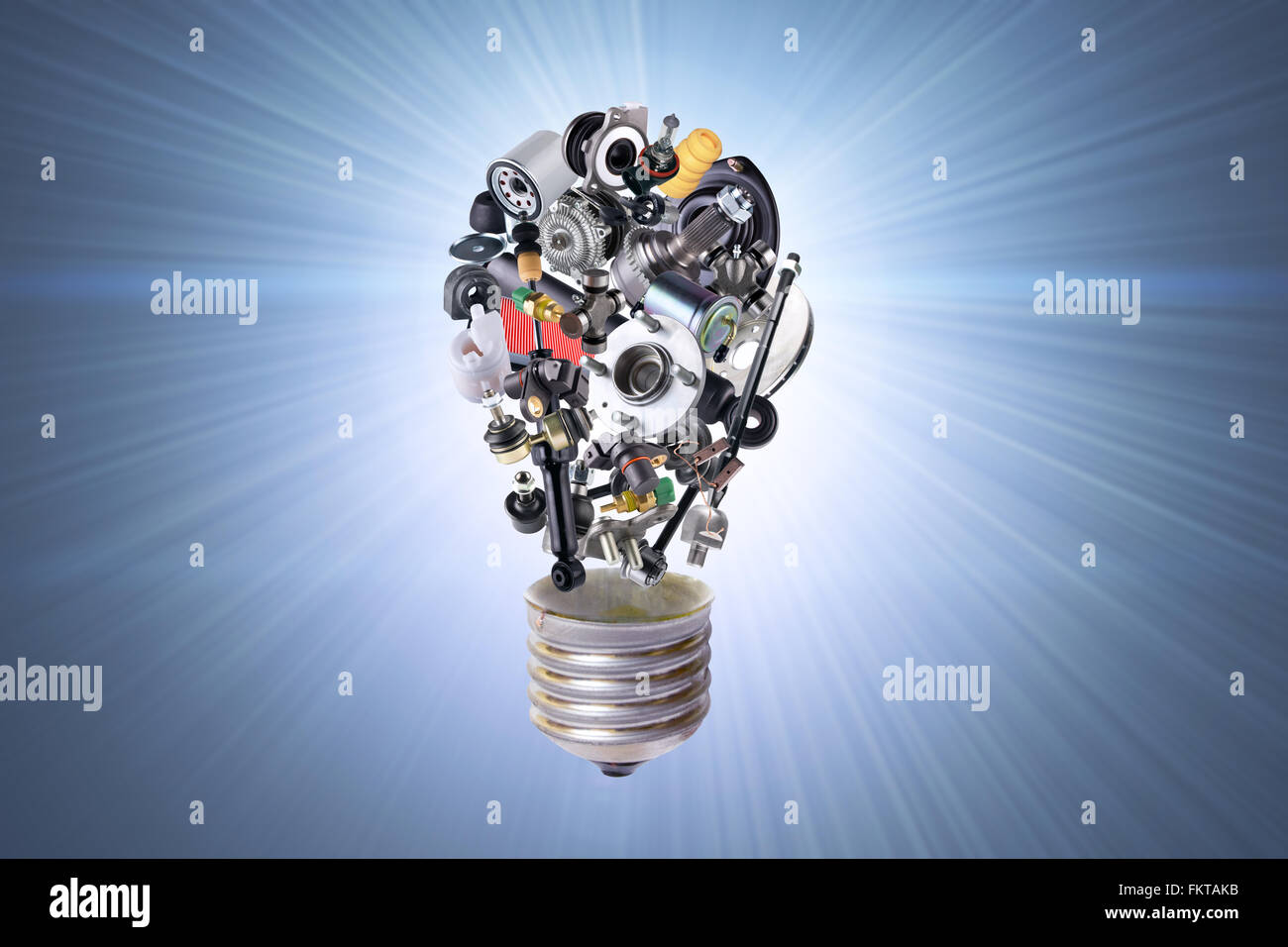 Electric bulb with auto parts Stock Photo Alamy