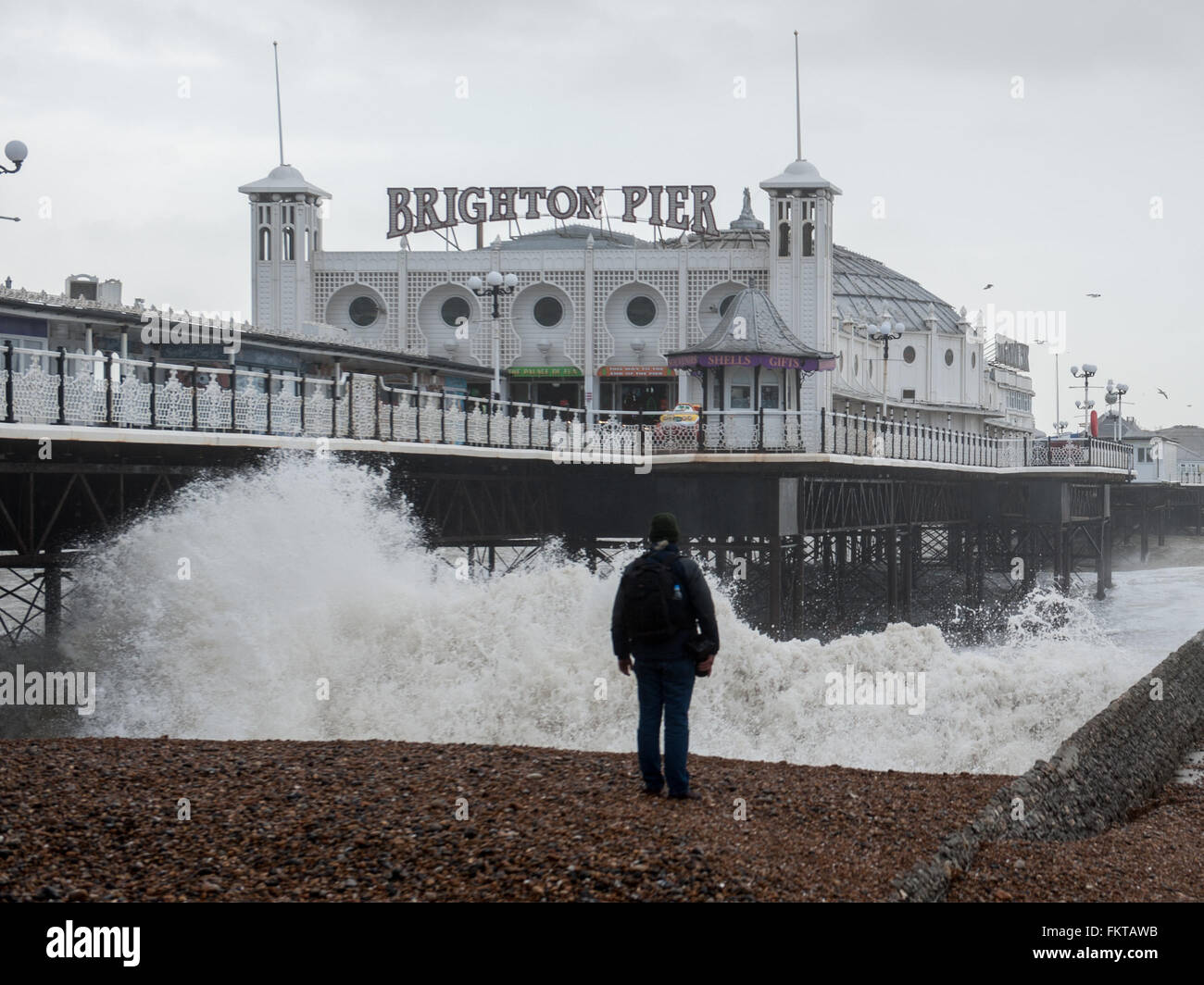 Storm Imogen lashes Brighton Beach with gale force winds. The Met office  has issued an amber (be prepared) weather warning and coastguards have  predicted 70mph winds will cause huge waves along coastal