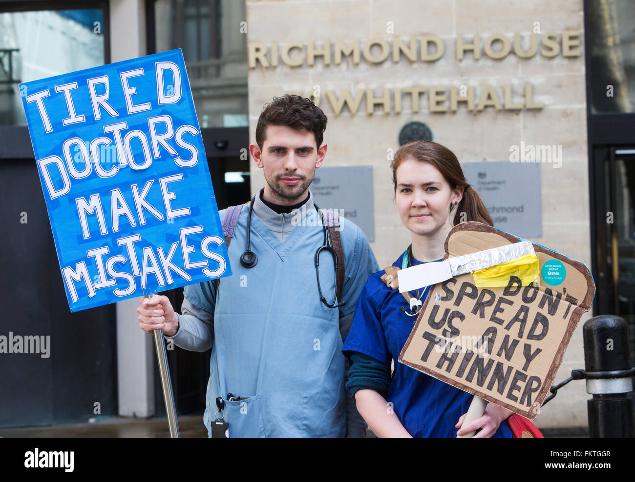 Junior doctors protest outside the Department of Health in Whitehall Stock Photo