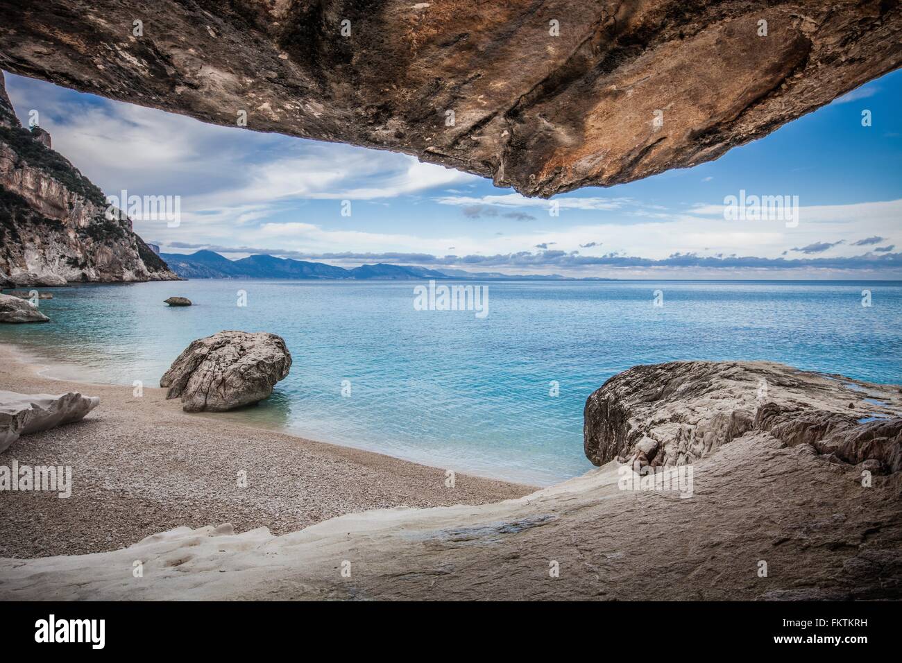 Elevated view   coastline and rocky beach, Ogliastra, Sardinia, Italy Stock Photo