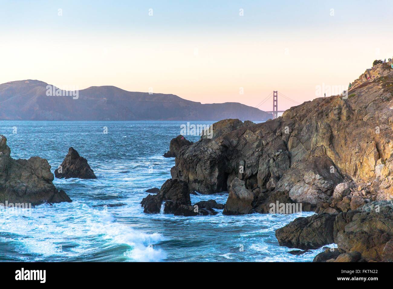 Mountain range and Golden Gate bridge, Lands End, California, USA Stock