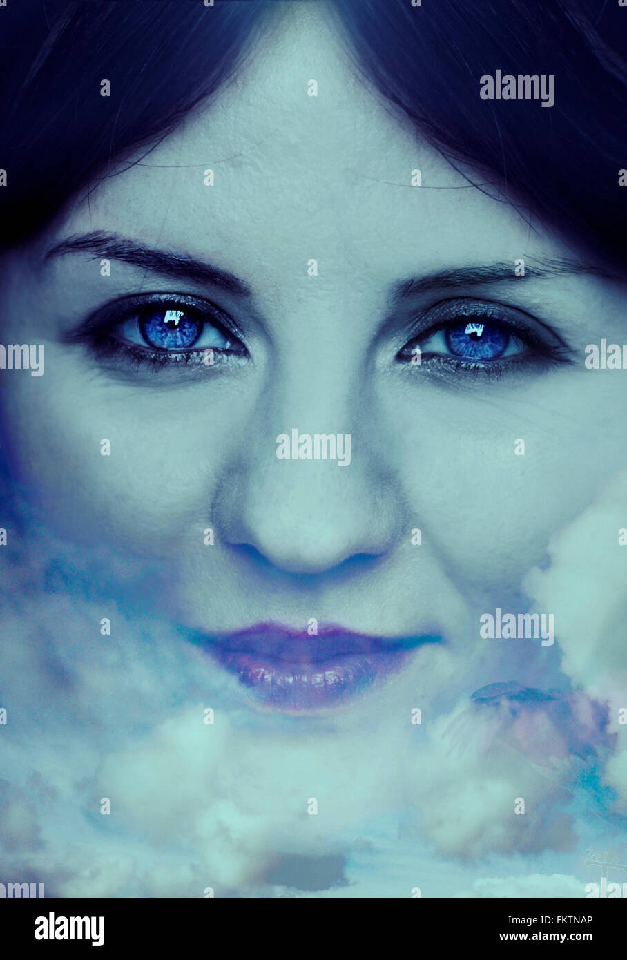 artistic portrait of a woman in blue Stock Photo