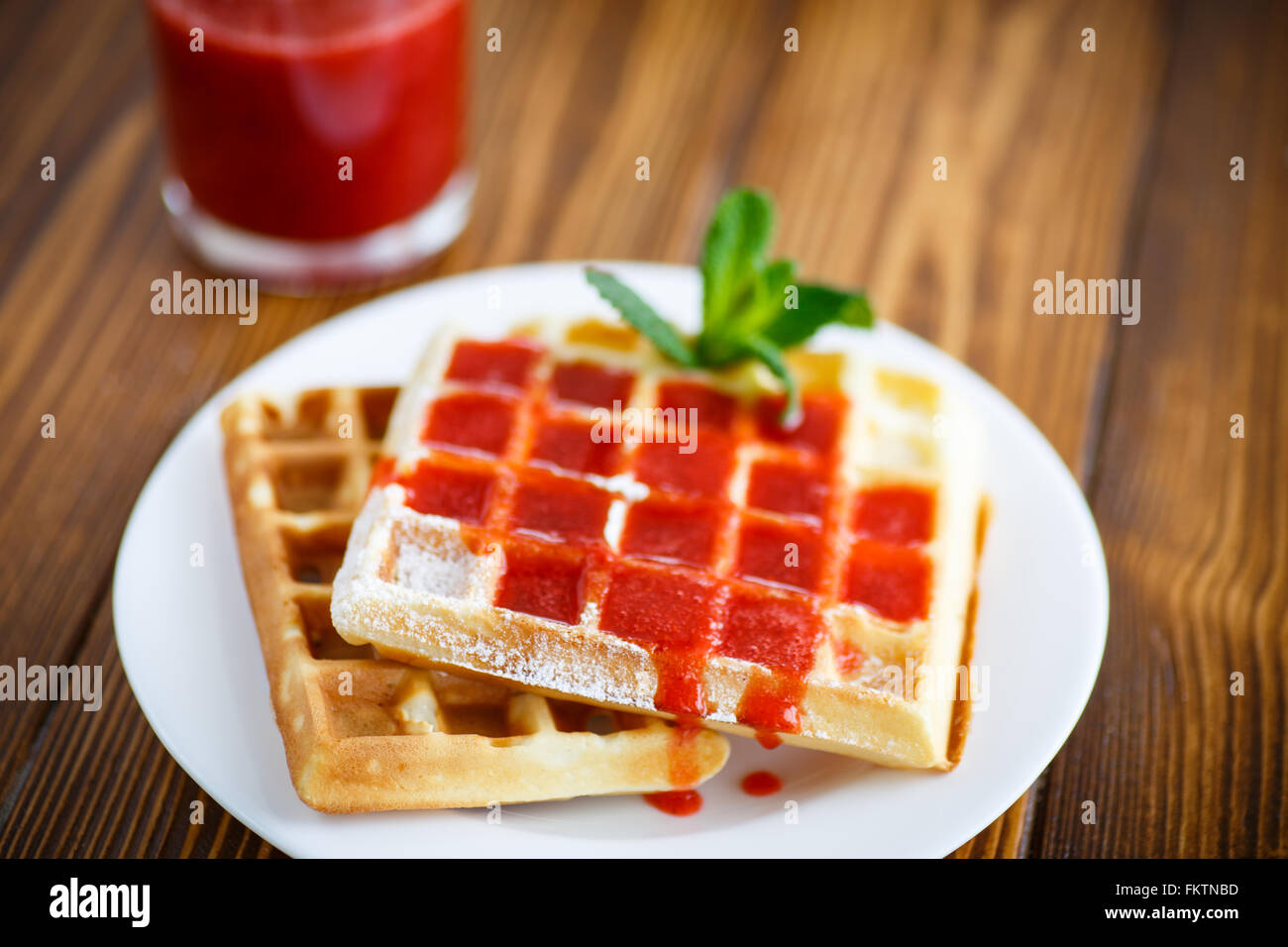 Viennese sweet waffles with strawberry jam Stock Photo