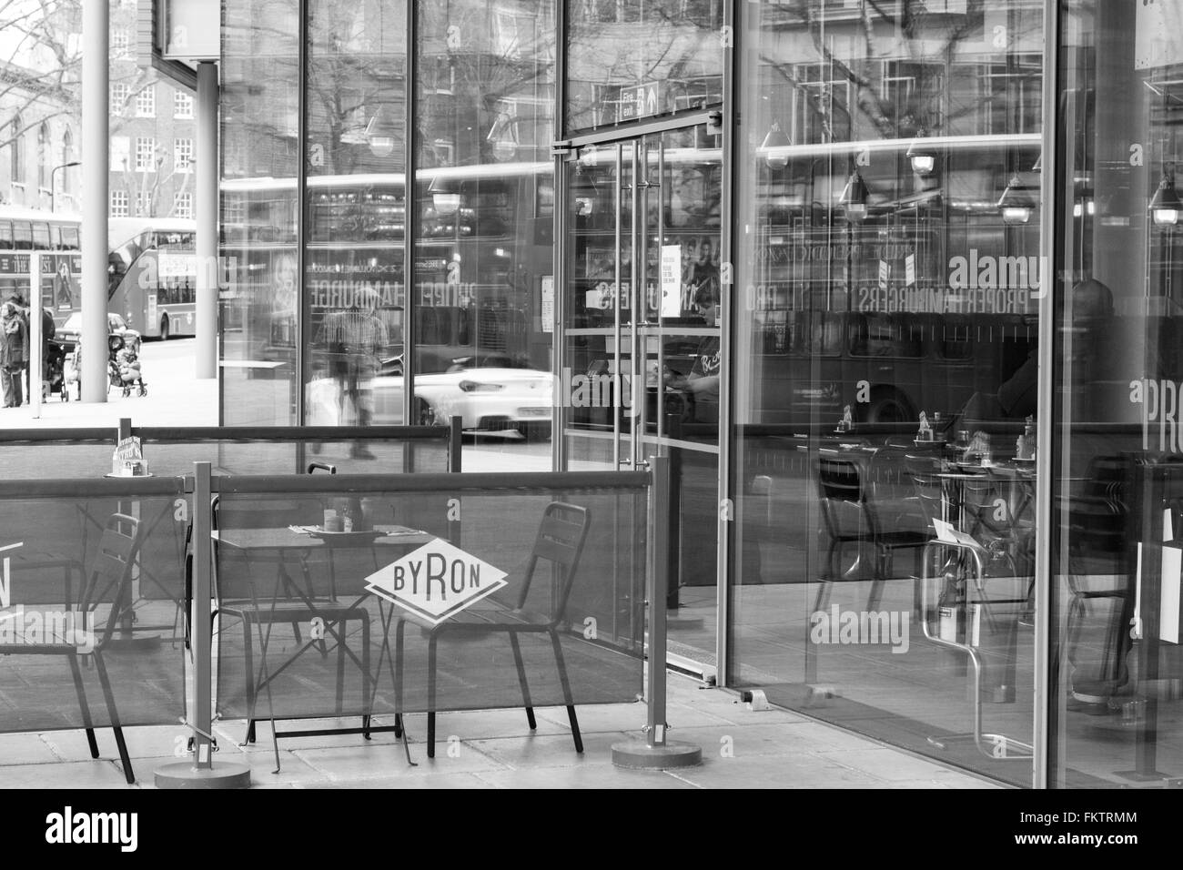 Byron burger restaurant and cafes, St Giles, Holborn, London, UK. ( Black and White) Stock Photo