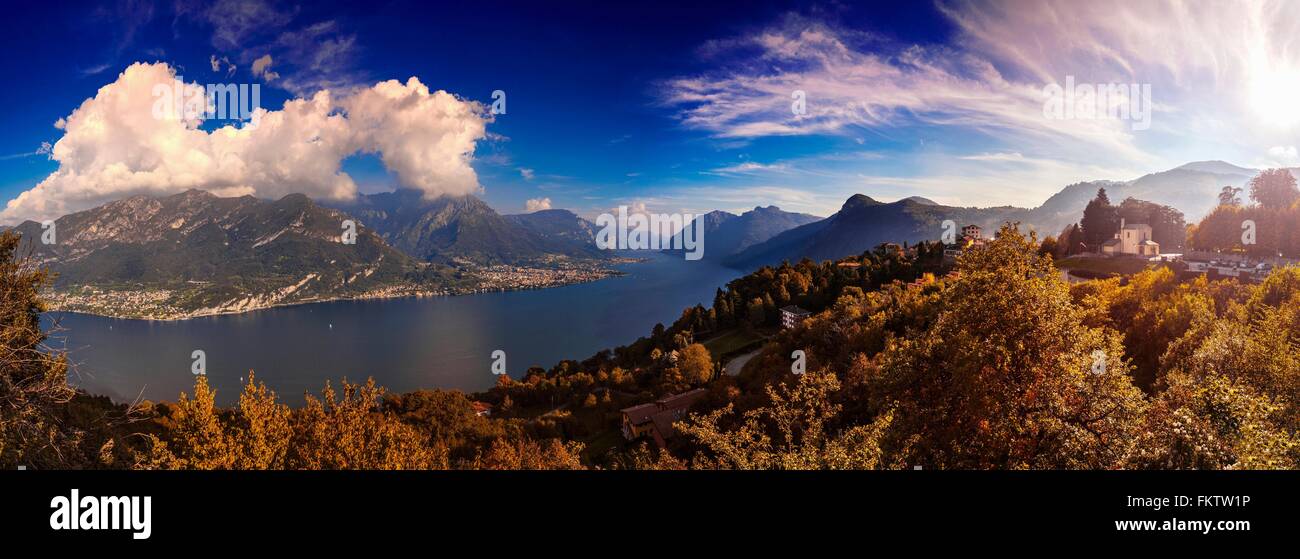 Panoramic landscape of mountains and lake, Civenna, Lombardy, Italy Stock Photo
