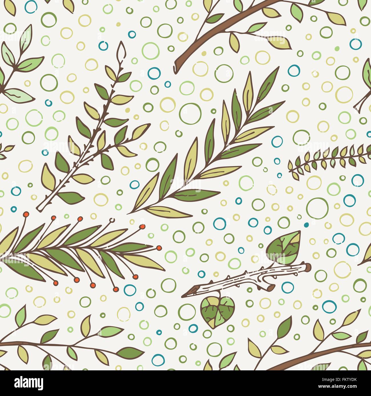 Vector seamless pattern of a variety of hand-drawn leaves and branches ...