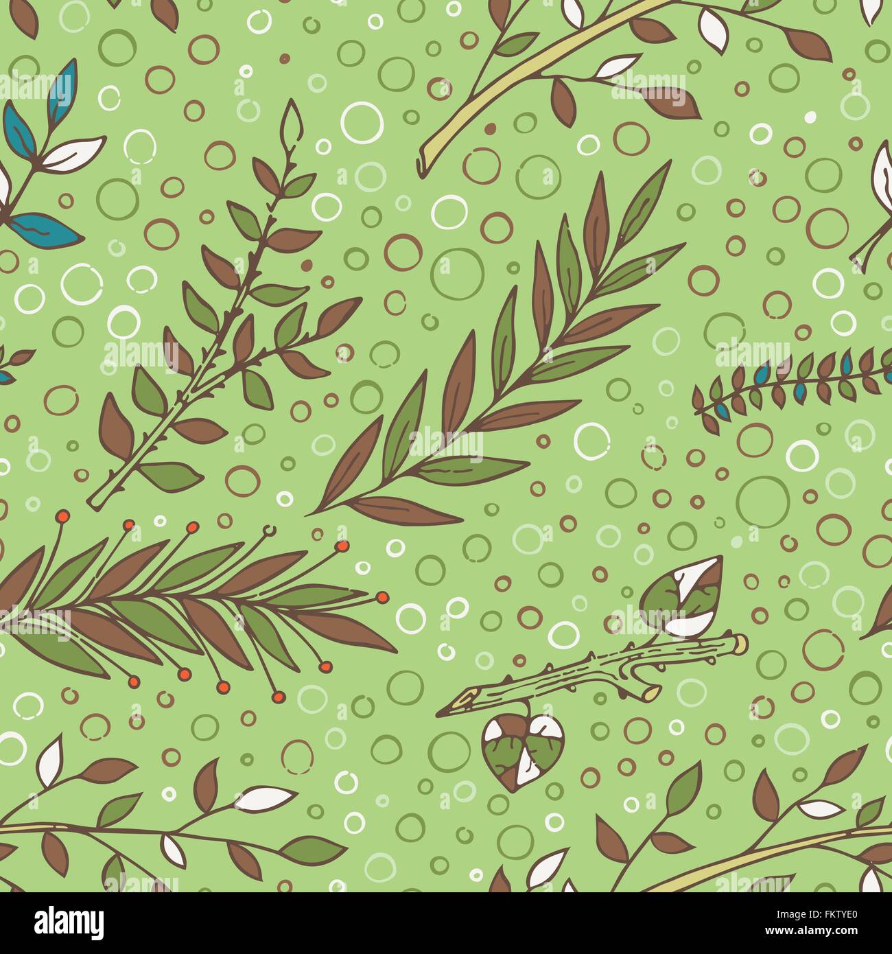 Vector seamless pattern of a variety of hand-drawn leaves and branches ...