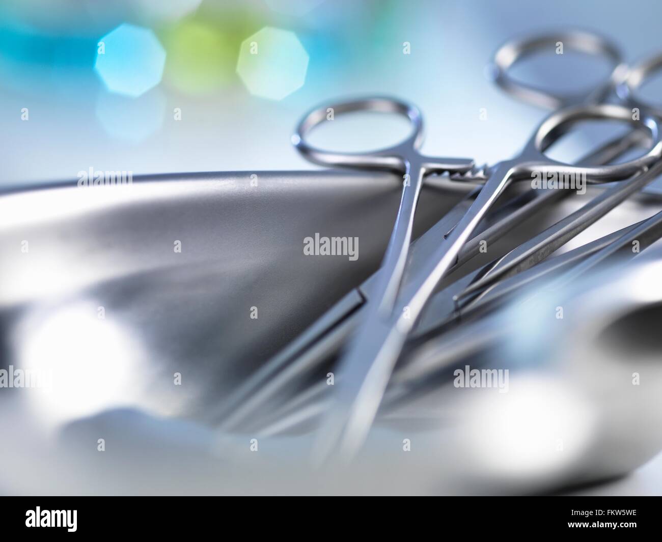 Tray with surgical scissors Stock Photo