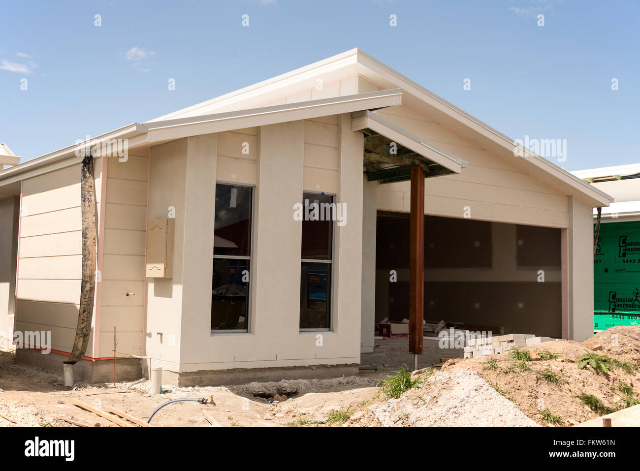 A new house ( bungalow) on a new housing estate on the Sunshine Coast