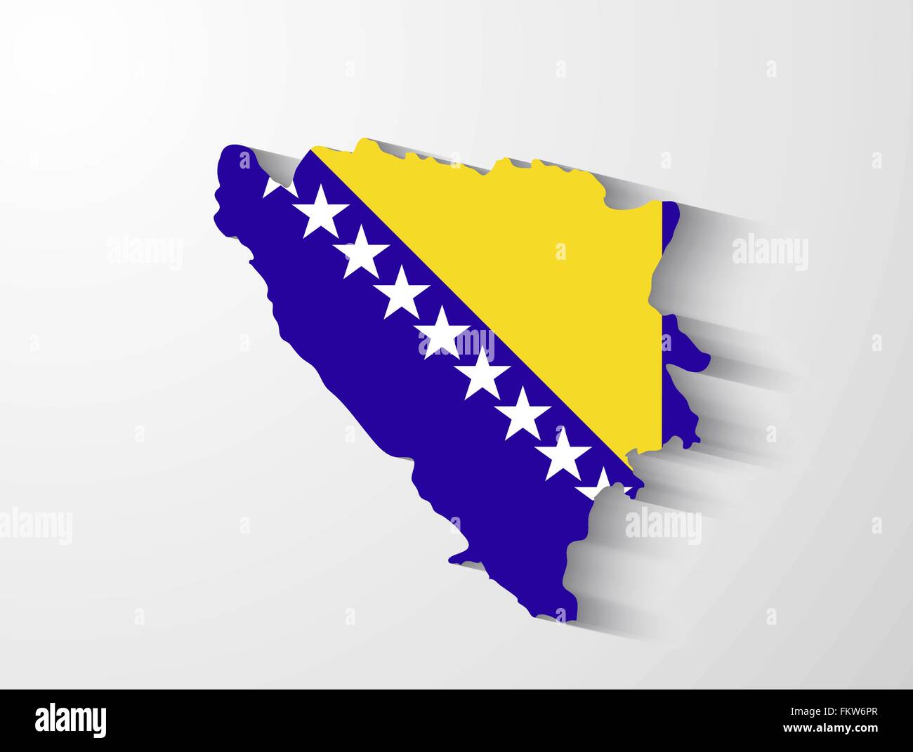 Bosnia and Herzegovina country map with flag and shadow effect Stock Vector