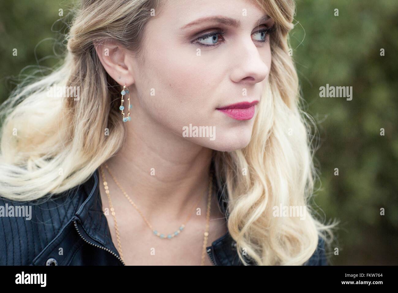 Blonde woman in leather hi-res stock photography and images - Alamy