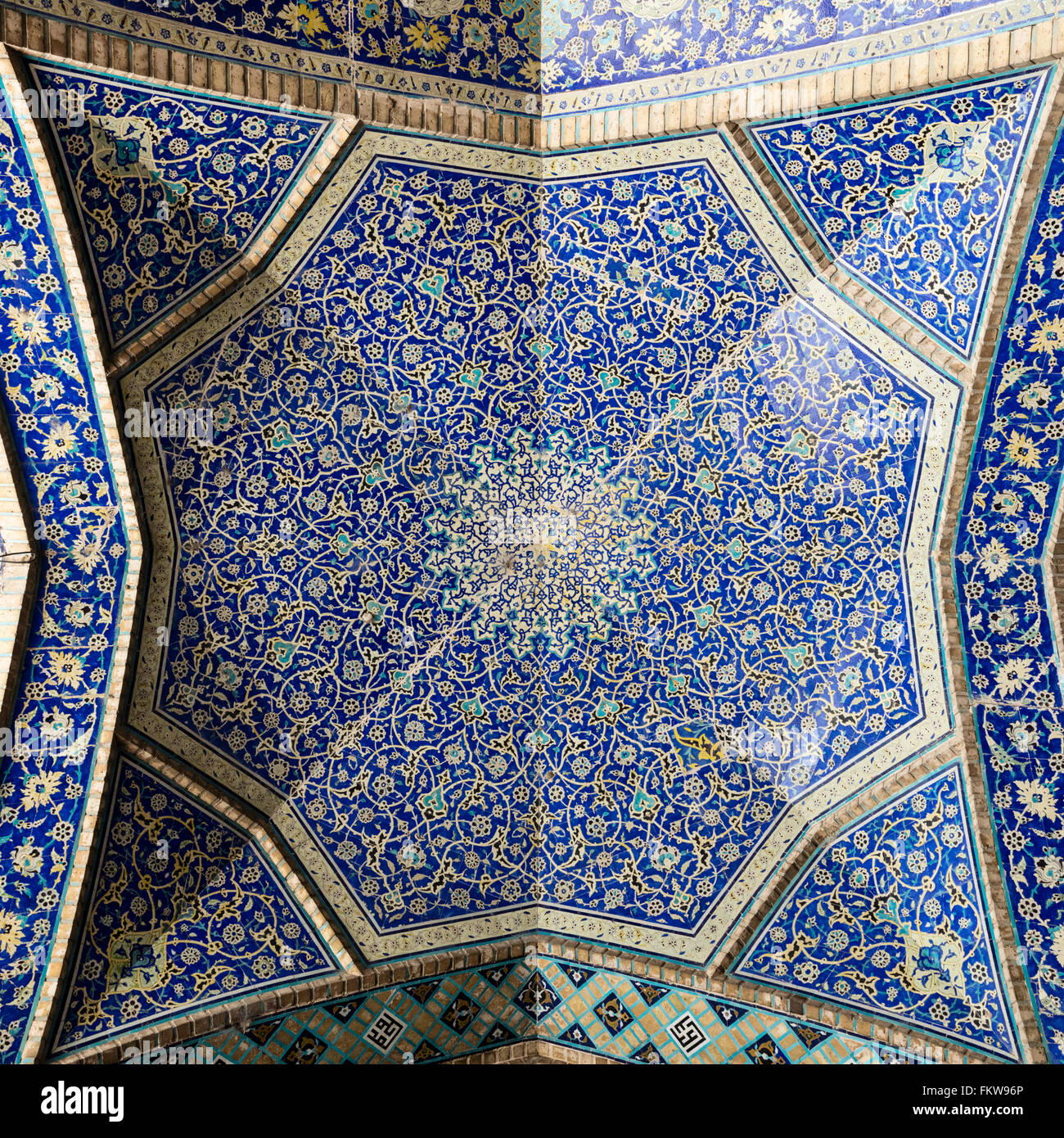 Mosaic-tile covered vault of the Masjed-e Imam (Imam Mosque), Maydan-e Imam (Imam Square), Esfahan, Iran Stock Photo