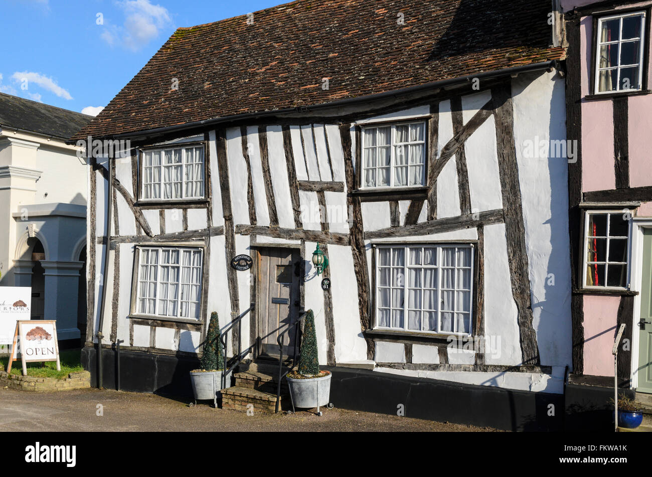 A medieval half timbered building on High Street, Lavenham, Suffolk, England, United Kingdom. Stock Photo