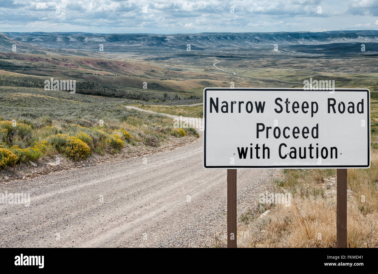 Narrow Steep Road Warning Sign Stock Photo