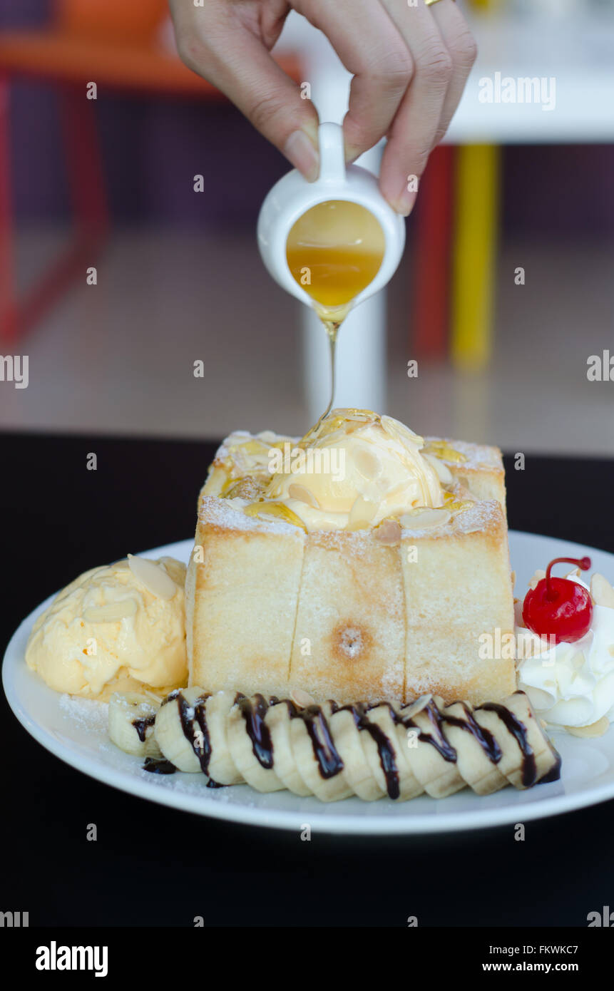 shibuya honey toast with ice cream Stock Photo