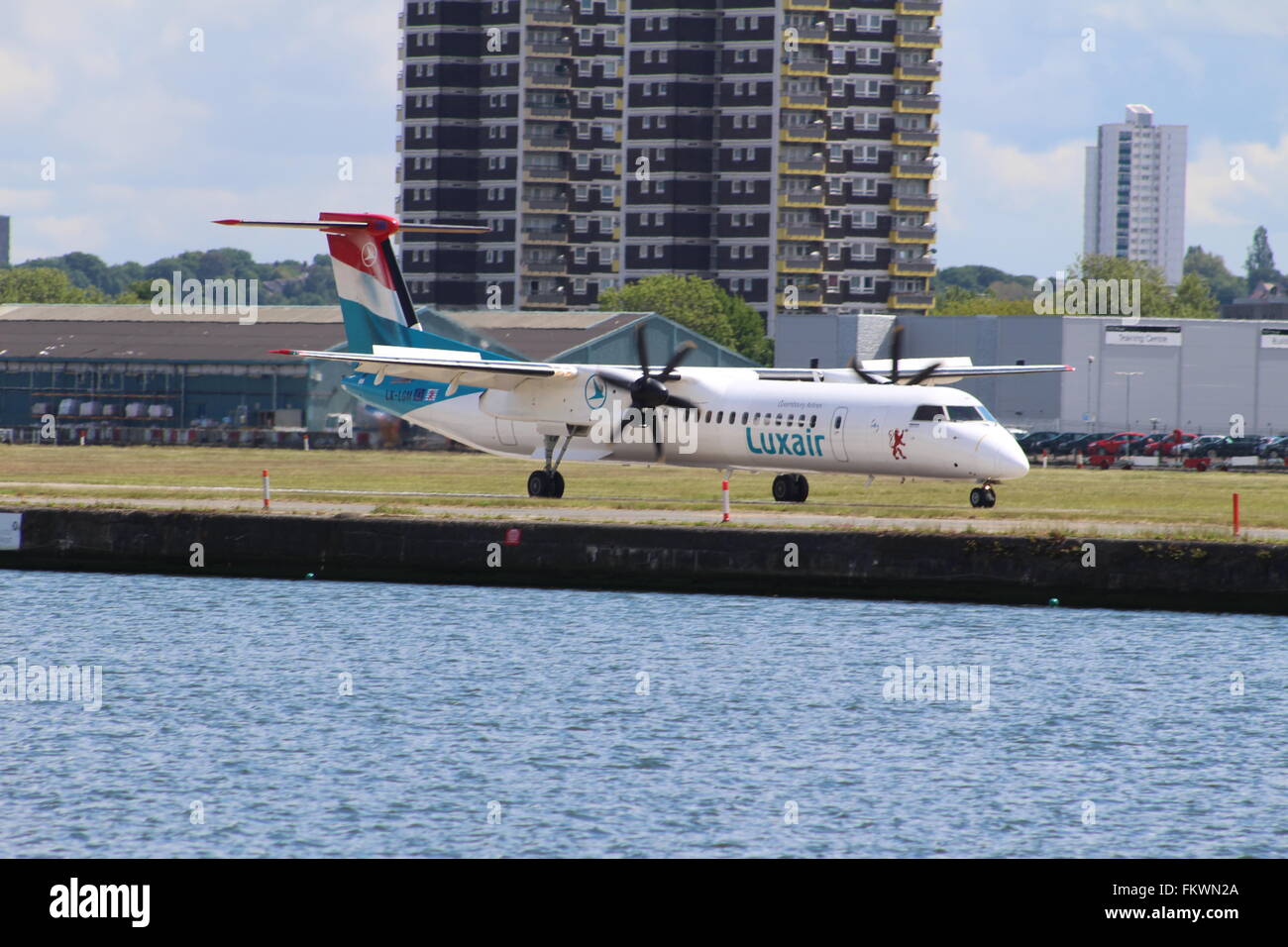 Luxair at London city airport Stock Photo