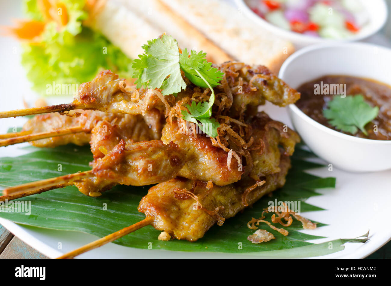 Pork Satay with Peanut Sauce Stock Photo Alamy