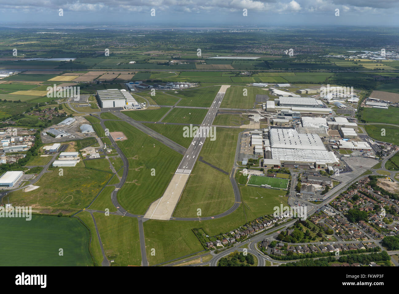 An aerial view of Hawarden airport, home of the Broughton Airbus factory Stock Photo