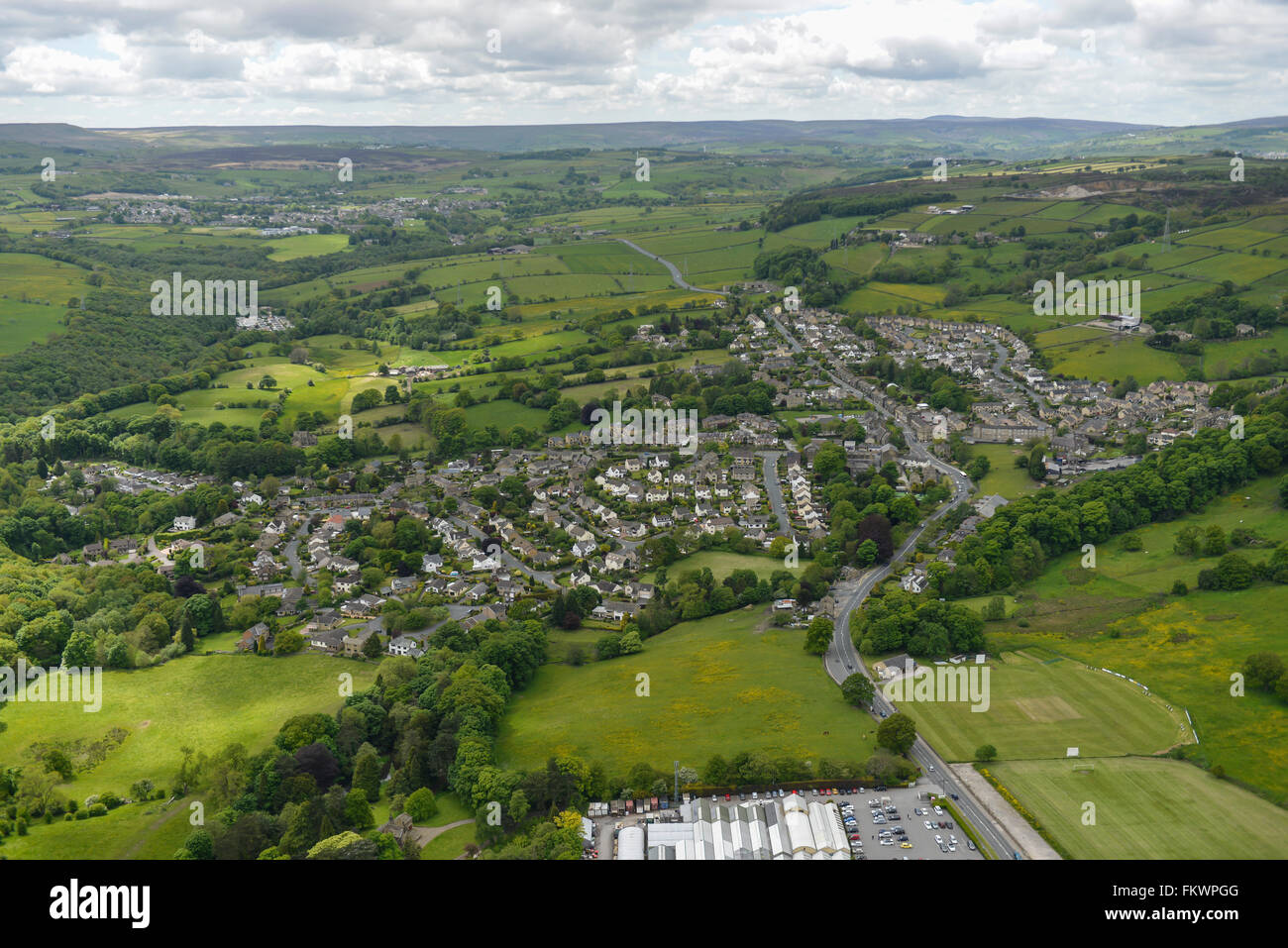 An aerial view of the village of Harden near Bradford, West Yorkshire Stock Photo