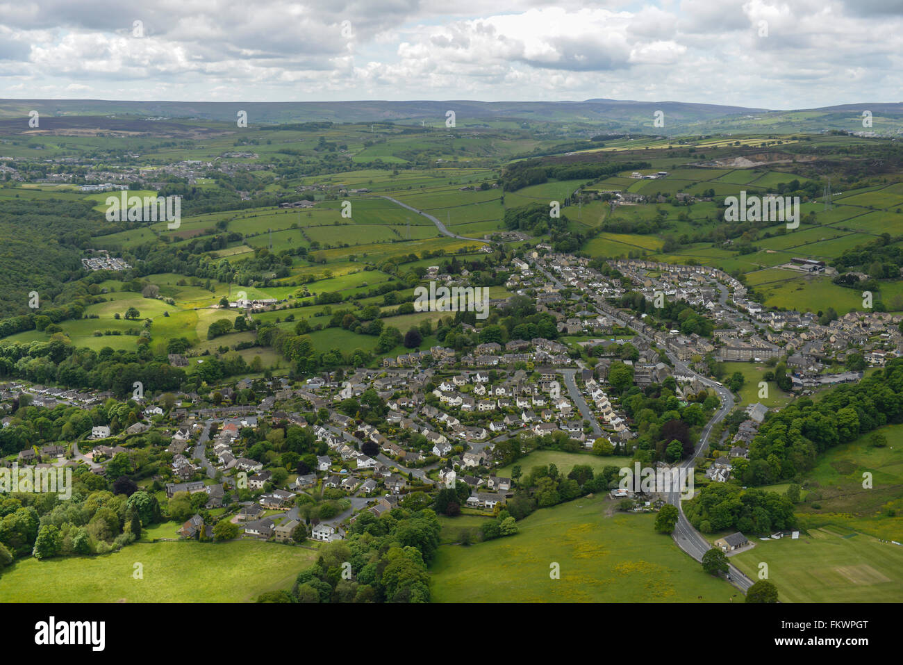An aerial view of the village of Harden near Bradford, West Yorkshire Stock Photo