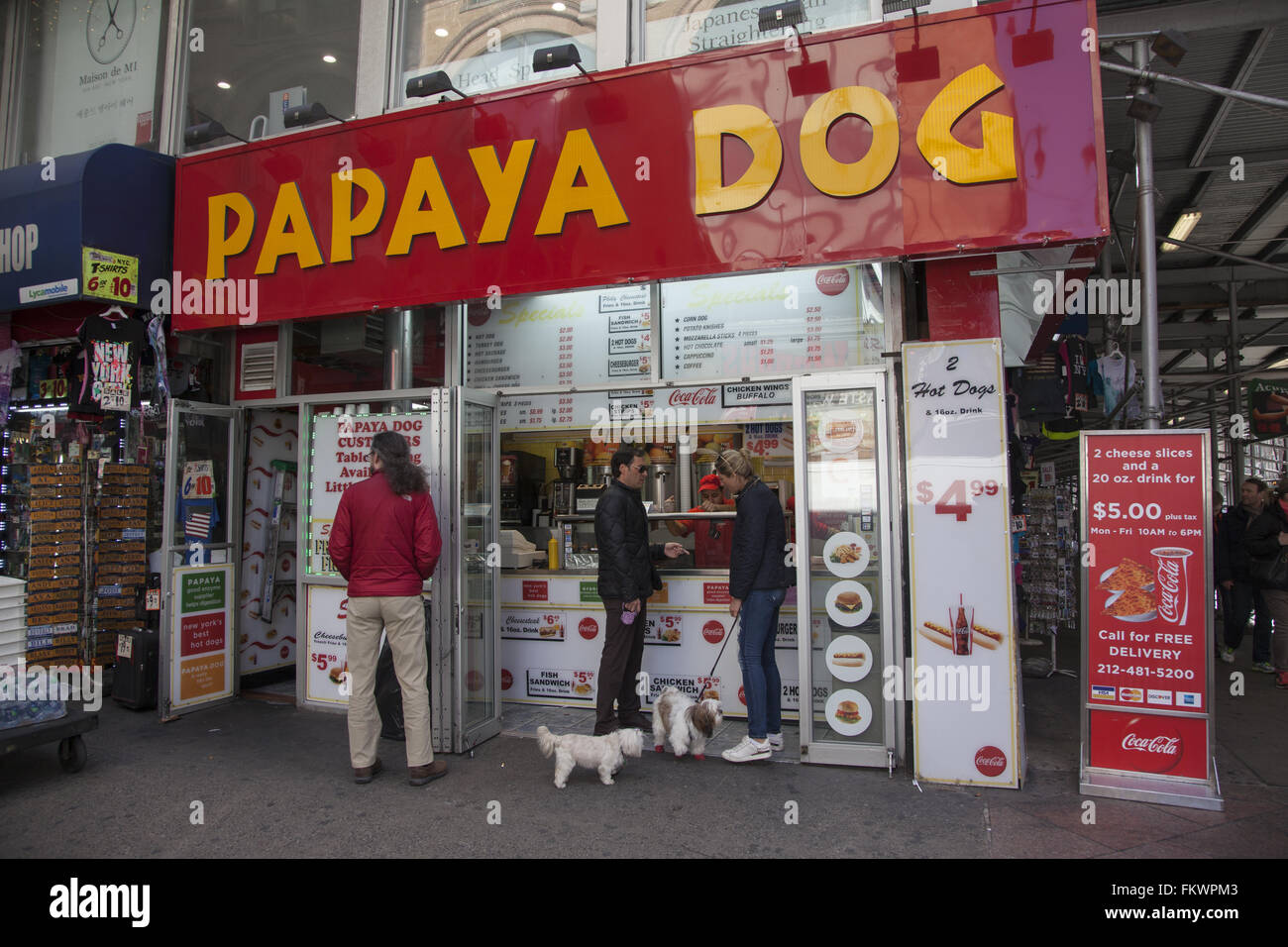Papaya Dog a popular fast food takeout joint in midtown Manhattan Stock