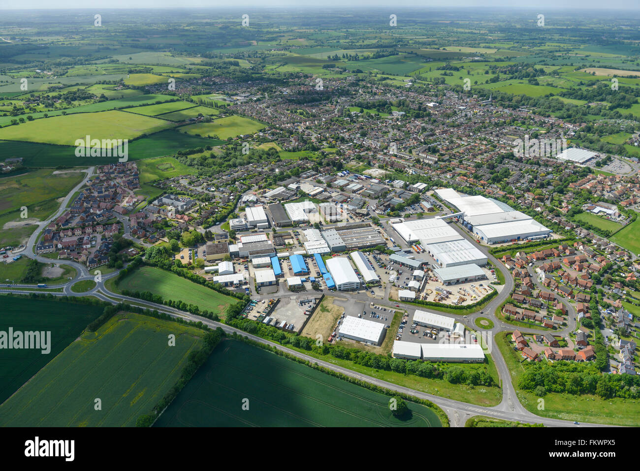 An aerial view of the Suffolk town of Hadleigh with the Lady Lane