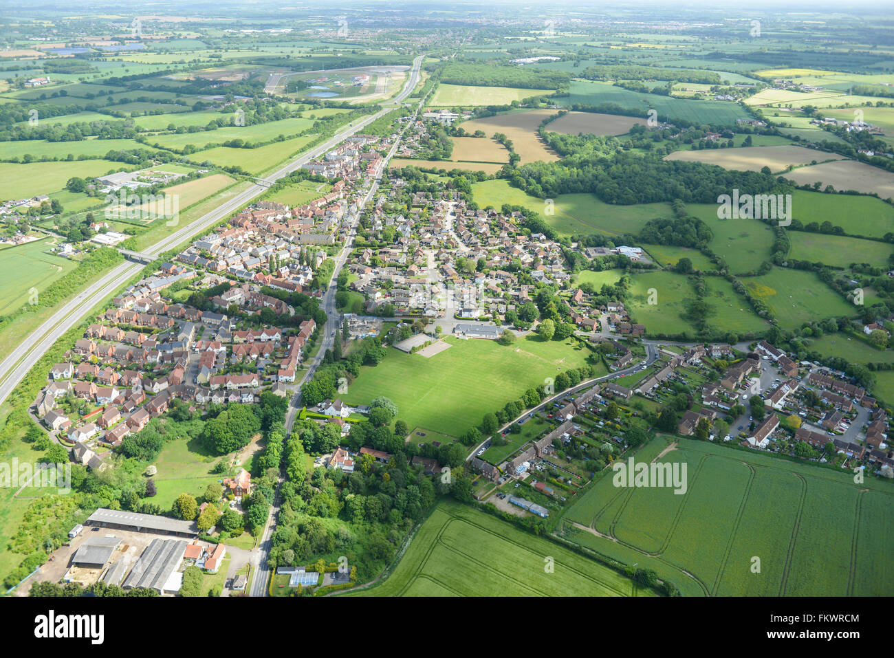 An aerial view of the village of Great Leighs in Essex Stock Photo