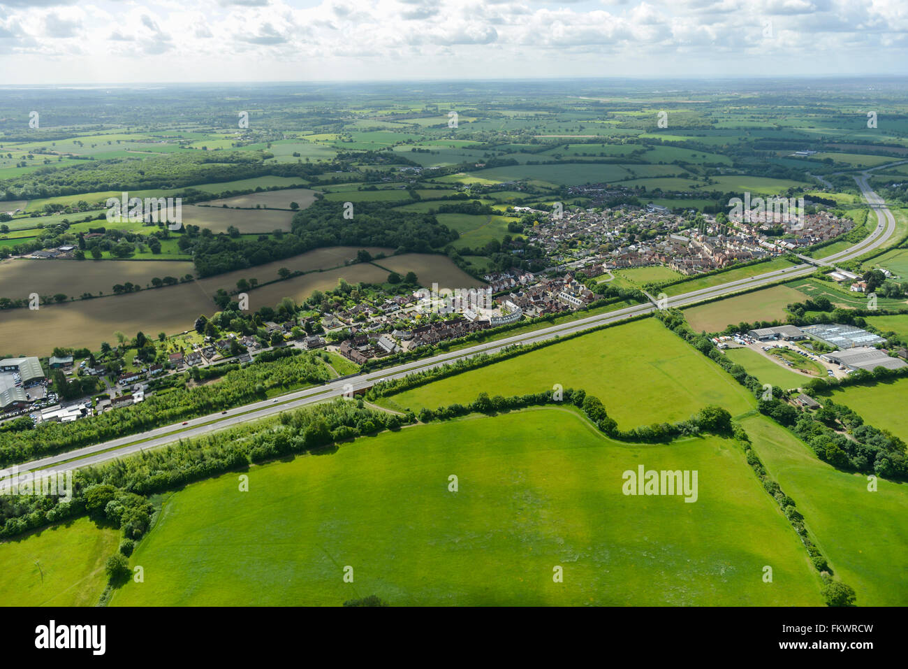 An aerial view of the village of Great Leighs in Essex Stock Photo