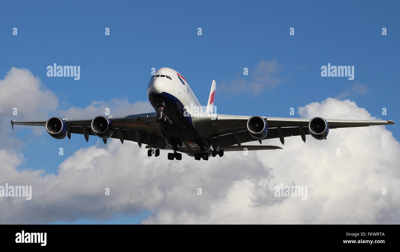 British Airways Airbus A380 Landing At London Heathrow Airport Stock