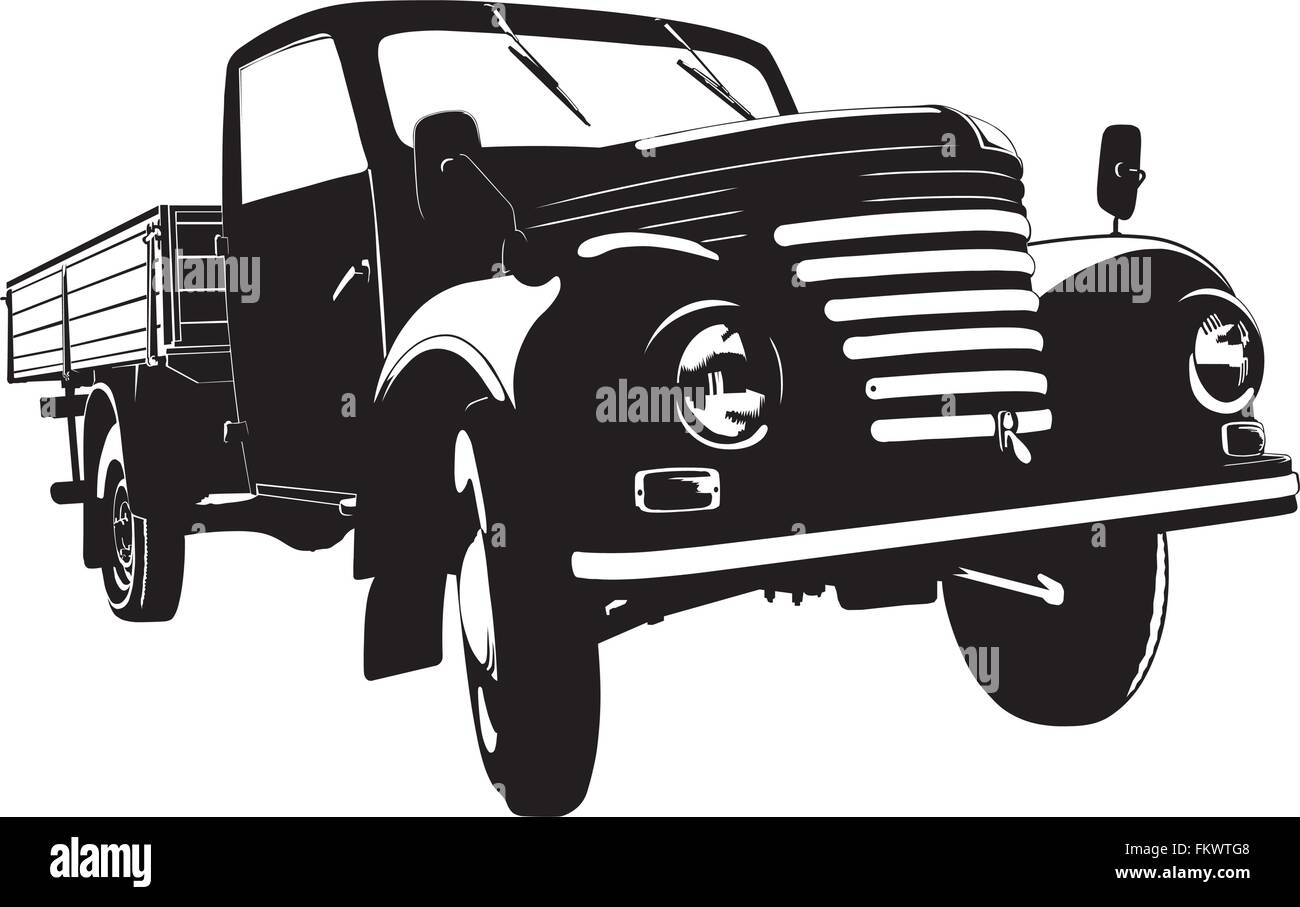 Silhouette of vintage pickup truck Stock Vector
