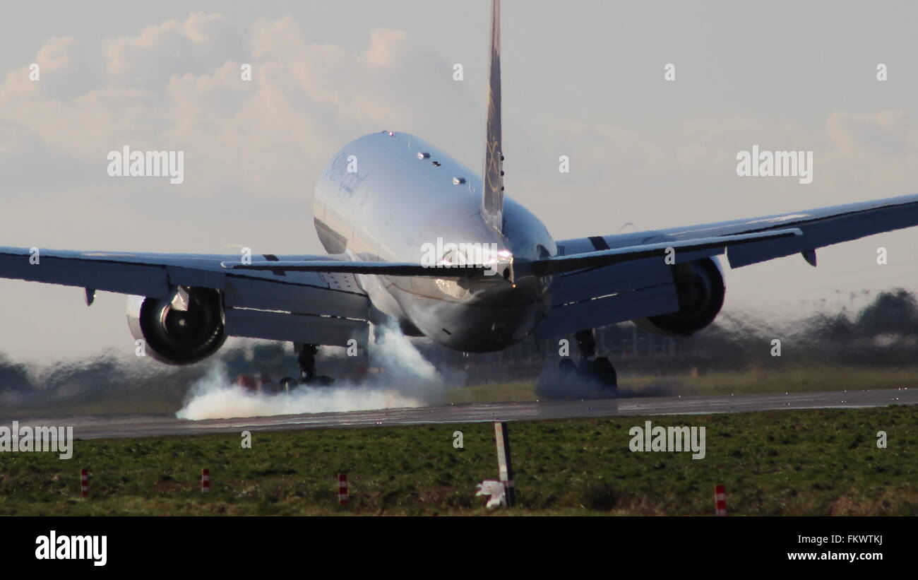 Touchdown at London heathrow Airport Stock Photo
