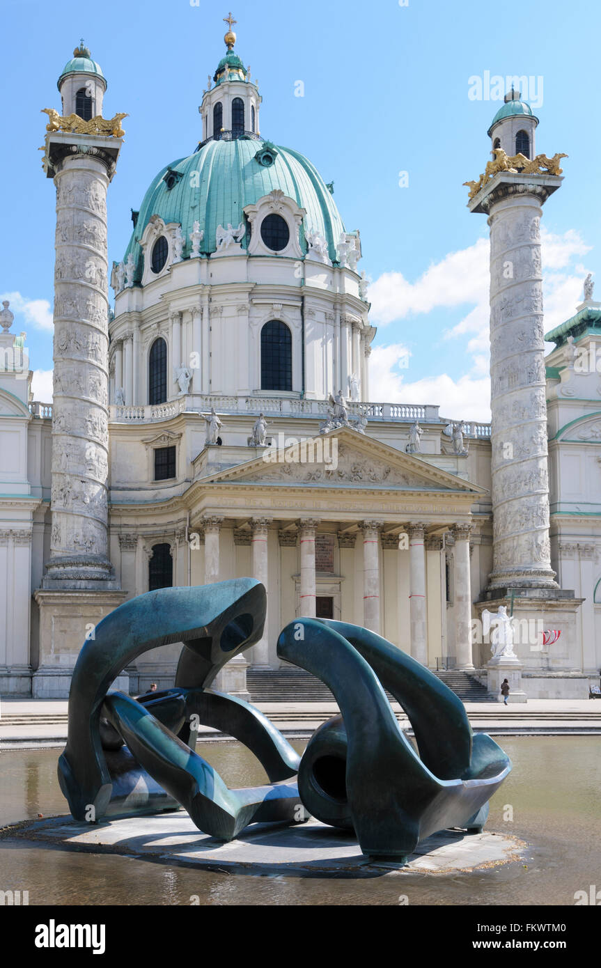 Henry Moore's 'Hill Arches' and the Karlskirche (St Charles's  church), Karlsplatz,  Vienna, Austria Stock Photo