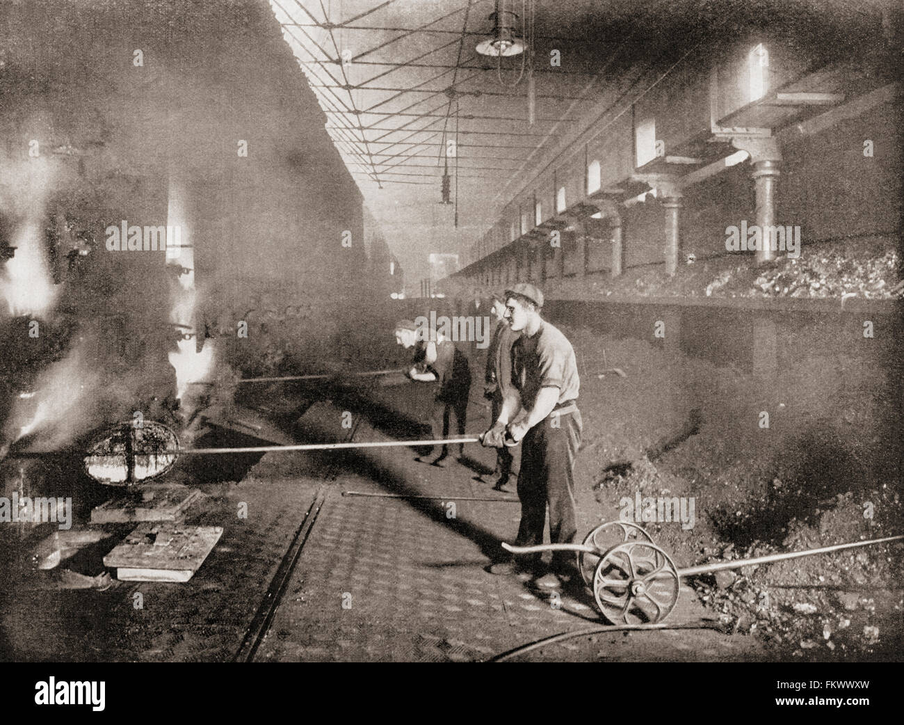 Drawing retorts by hand in the South Metropolitan Gas Company, London