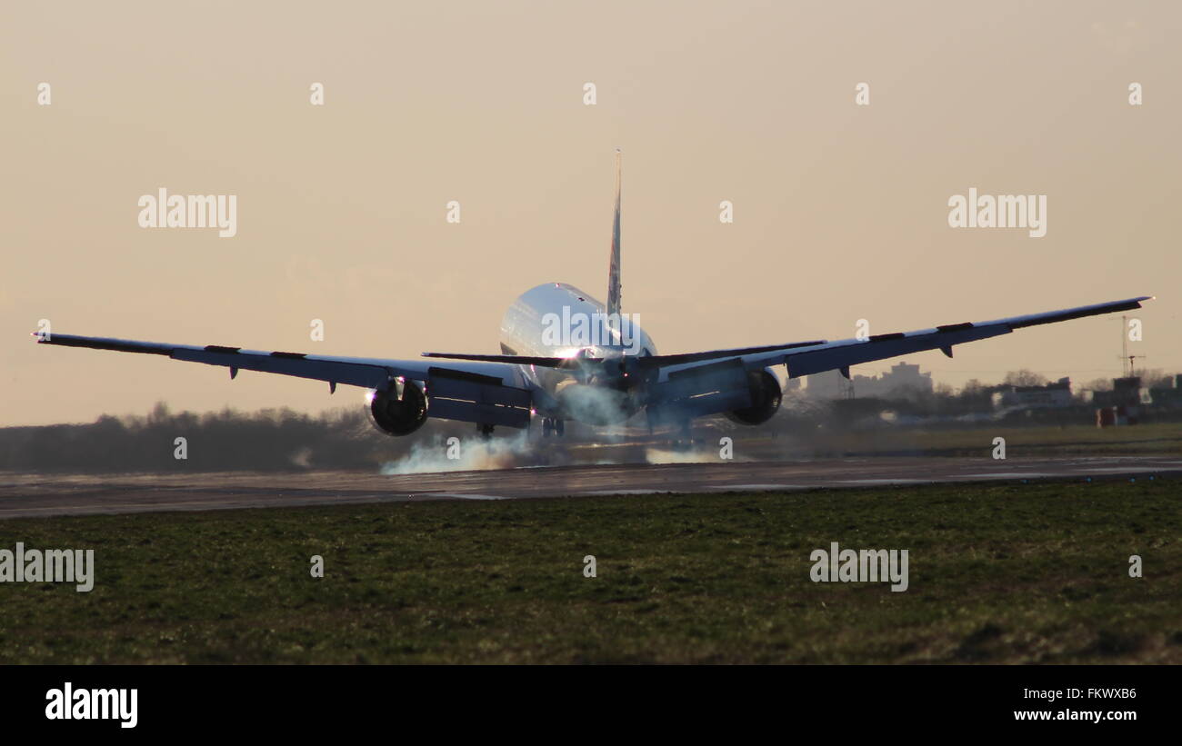 Touchdown at London Heathrow Airport Stock Photo