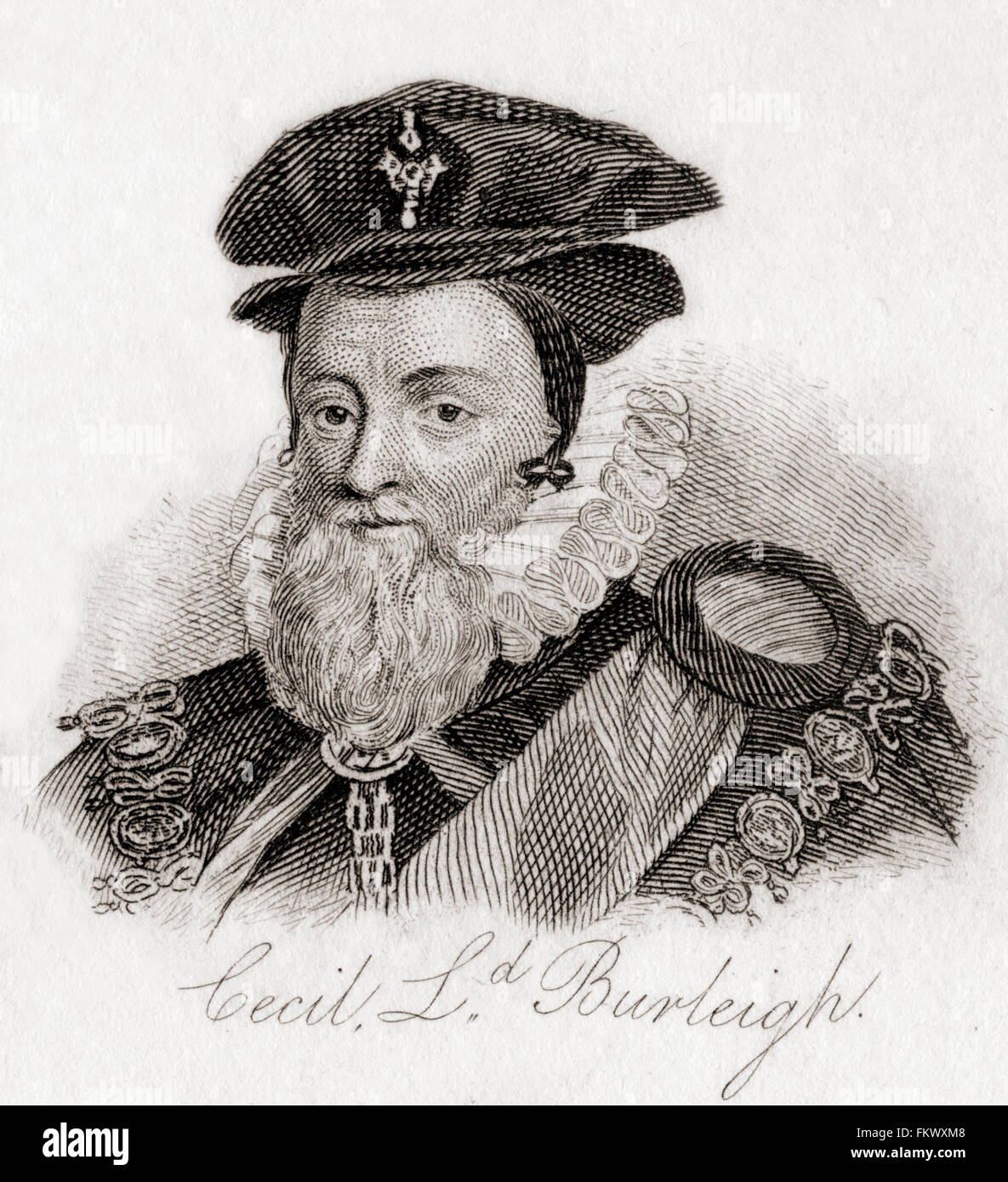William Cecil, 1st Baron Burghley, sometimes spelt Burleigh, 1520 – 1598.  English statesman, chief advisor of Queen Elizabeth I for most of her reign, twice Secretary of State and Lord High Treasurer. Stock Photo