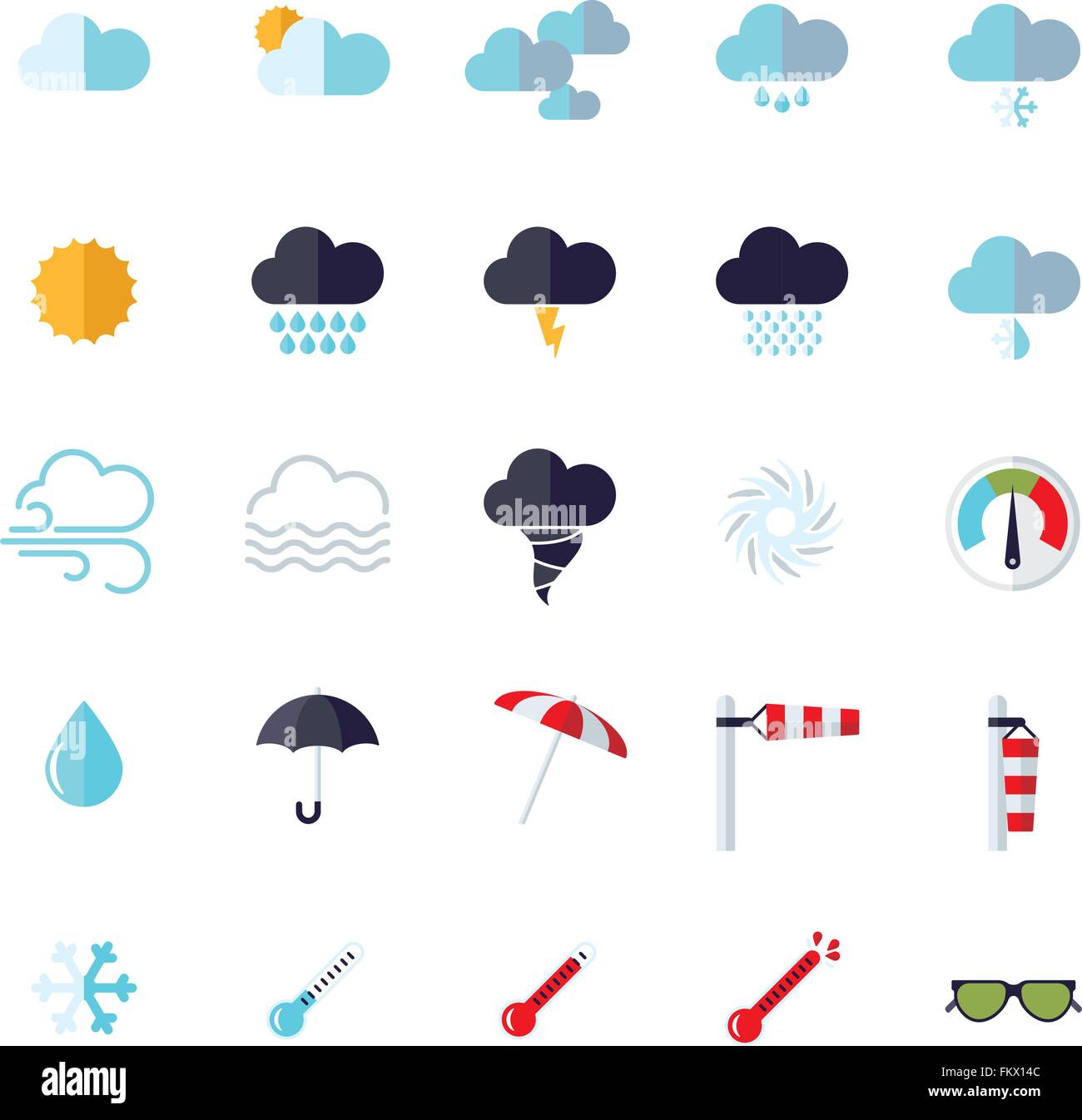 Collection of weather and climate related flat design vector icons ...