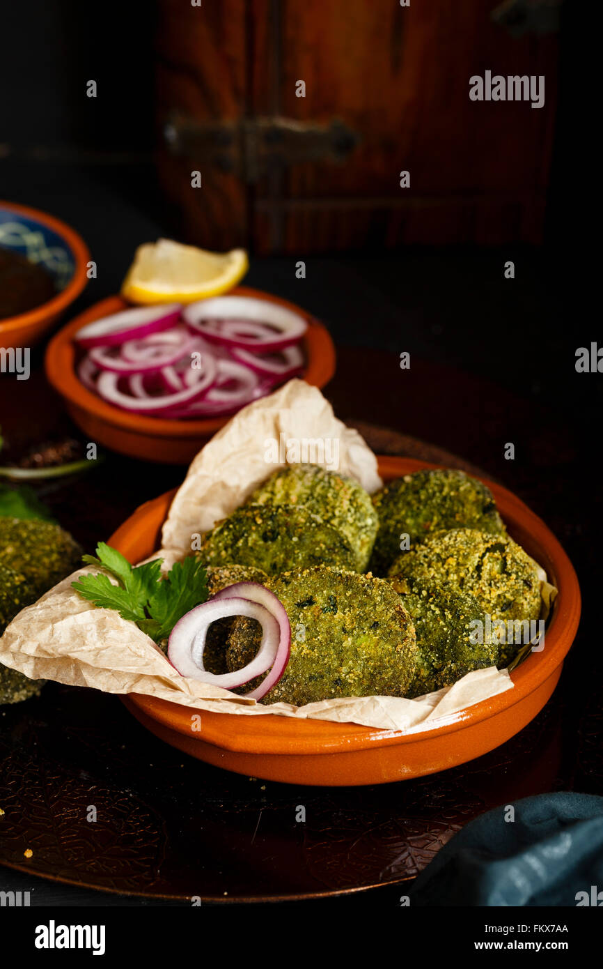 Green Goddess Kebab, also called Hara Bhara Kebab, an appetiser from India Stock Photo