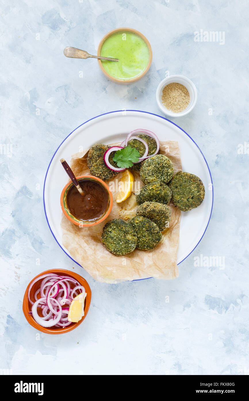 Green Goddess Kebab, also called Hara Bhara Kebab, an appetiser from India Stock Photo