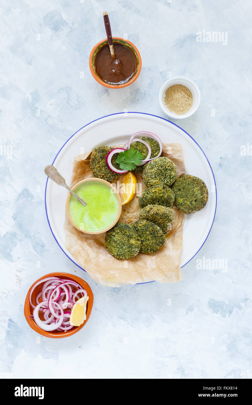 Green Goddess Kebab, also called Hara Bhara Kebab, an appetiser from India Stock Photo