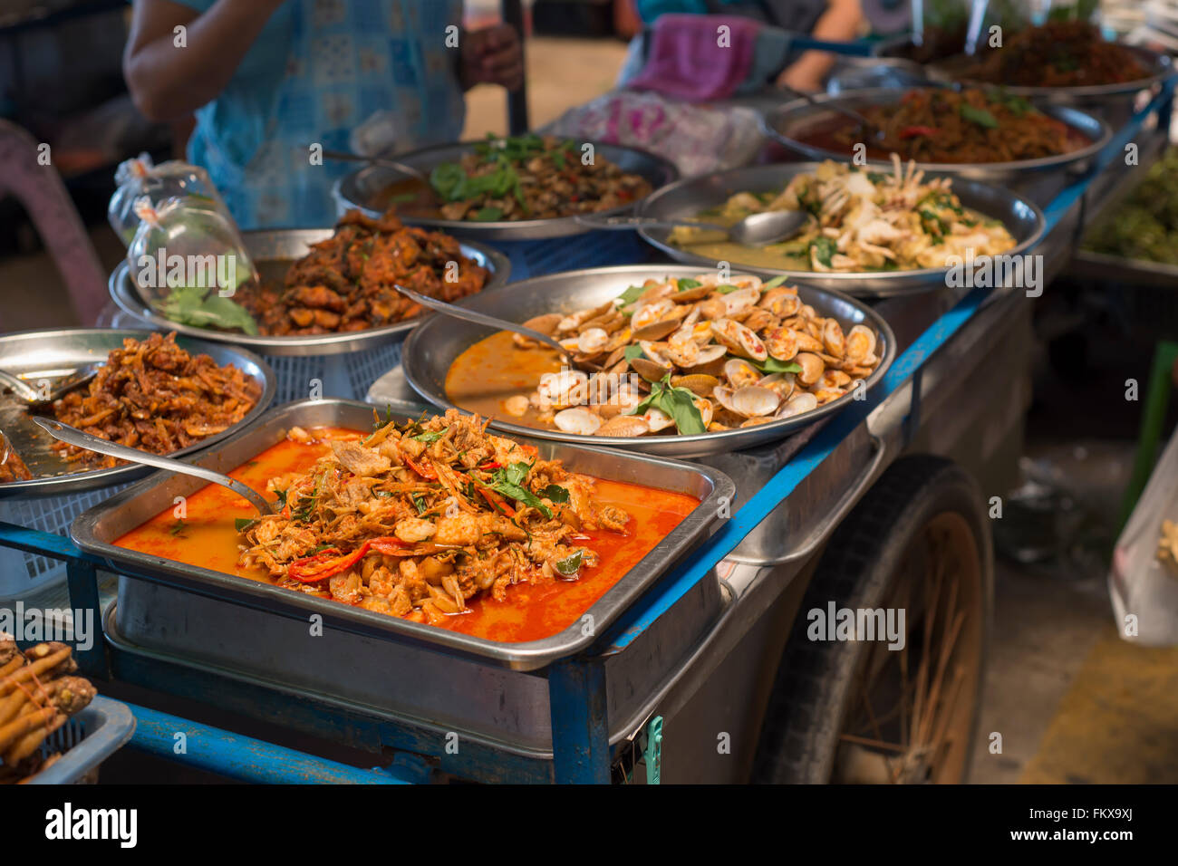 Ready-made Thai food in market. Stock Photo